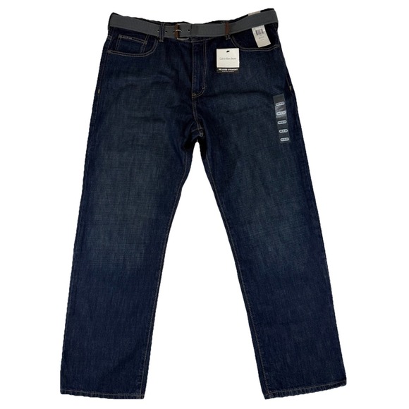 Calvin Klein Denim Blue Jeans Men's 40x32 Relaxed Straight Leg W/ Belt NWT - Picture 1 of 14